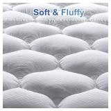 MATBEBY Bedding Quilted Fitted Twin XL Mattress Pad Cooling Breathable Fluffy Soft Mattress Pad Stretches up to 21 Inch Deep, Twin Extra Long, White, Mattress Topper Mattress Protector