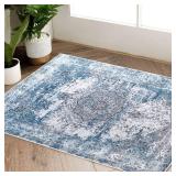 jinchan Area Rug 2x3 Washable Rug Door Mat Vintage Distressed Blue Rug Doormat Indoor Entrance Floor Traditional Thin Rug Floral Print Non Slip Carpet Kitchen Bathroom Bedroom Living Room