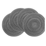 Floroom 15 Inch Round Braided Placemats Set of 4, Washable Heat Resistant Cotton Polyester Circle Place Mats for Kitchen Dining Table   Mist Grey