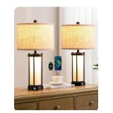 EDISHINE 22.44 Farmhouse Table Lamps with Night Light, 3 Way Dimmable Touch Control Bedside Lamp Set of 2, Rustic Nightstand Lamp for Living Room, Bedroom, A+C USB Ports, Frosted Glass Shade