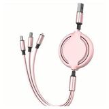 GLOGO 3 in 1 Retractable Charging Cable [3A,3FT] Multi USB Cable Fast Charger Cord for Phone, Samsung, iPad, Tablets, Switch and More (Pink)