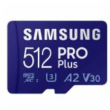 SAMSUNG PRO Plus microSD Memory Card + Adapter, 512GB microSDXC, Up to 180 MB/s, Full HD & 4K UHD, UHS I, C10, U3, V30, A2, for Android Smartphones, Tablets, GoPRO, and DJI Drone (MB MD512SA/AM)