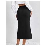 Kate Kasin Skirt for Women Trendy High Elastic Waist Classic Midi Skirt ?Black?X Large?