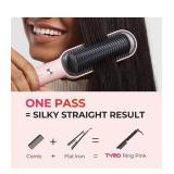 TYMO Ring Hair Straightener Brush  Hair Straightening Iron with Built in Comb, 20s Fast Heating & 5 Temp Settings & Anti Scald, Perfect for Professional Salon at Home, Sakura Pink