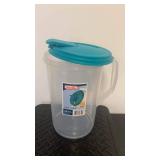 Sterilite 0488 One Gallon Round Pitcher, Clear Base with Blue Atoll (Teal) Lid and Tab