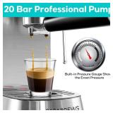 CASABREWS Espresso Machine 20 Bar, Professional Espresso Maker with Milk Frother Steam Wand, Compact Espresso Coffee Machine with 34oz Removable Water Tank for Cappuccino, Latte, Silver - Retail: $138