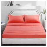 TEKAMON Premium 4 Piece Bed Sheet Set 1800TC Bedding 100% Microfiber Polyester - Super Soft, Warm, Breathable, Cooling, Wrinkle Free - 10-16" Extra Deep Pockets, Queen, Coral - Retail: $2663.67