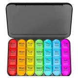 Odaro Weekly Pill Organizer 4 Times a Day, Daily Pill Box 7 Day, Large Travel Pill Case with 28 Compartment to Hold Medicine, Vitamin and Supplement (Color)