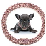 LEIFIDE Dog Chain Collar Diamond Link Dog Collar 12 mm Wide Dog Necklace Metal Cat Chain Pet Crystal Collar Jewelry Accessories for Small Medium Large Dogs Cats (Rose Gold, Pink, 22 Inch)