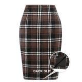 Plaid Skirts for Women Fall Winter High Waisted Bodycon Midi Wool Knee Length Skirt with Slit(Coffee, M)