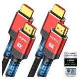 Highwings 8K 10K HDMI 2.1 Cable 6.6FT/2M 2-Pack, Certified Ultra High Speed HDMI Cable Braided Cord-4K@120Hz 8K@60Hz, DTS:X, HDCP 2.2 & 2.3, HDR 10 Compatible with Roku TV/PS5/HDTV/Blu-ray