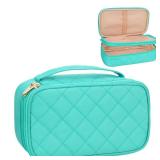 Relavel Small Makeup Bag, Makeup Travel Bag for Women, 2-layer Cosmetic Travel Bag Makeup Case with Brush Holder, Waterproof Makeup Organizer Bag (Blue)