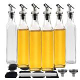 YULEER Olive Oil Bottle Dispenser, 6 Pack 17oz / 500ml Glass Oil and Vinegar Dispenser, Oil Bottles for Kitchen with Airtight Nozzle Plug & Pouring Spouts