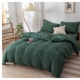 DONEUS Jersey Knit Duvet Cover Set 100% T-Shirt Cotton Super Soft Comfy 3 Piece Bedding Set with Zipper Closure (Solid Forest Green, Queen)