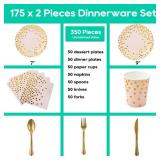 Pink and Gold Party Supplies - 350 PCS Disposable Dinnerware Set - Pink Paper Plates Napkins Cups, Gold Plastic Forks Knives Spoon for Graduation, Birthday, Cocktail Party