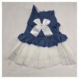 Savlot Pet Denim Dress with Cute Bow-Knot Comfy Vest Skirt Lace Trim Tutu Summer Spring Clothes for Small Dog