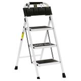 Step Ladder EFFIELER Folding Step Stool with Wide Anti-Slip Pedal, 500 lbs Sturdy Steel Ladder, Convenient Handgrip, Lightweight, Portable Steel Step Stool for Household, Kitchen (