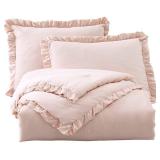 Chezmoi Collection Nora 3-Piece Ruffled Edge Trim Soft Washed Microfiber Comforter Set (Full, Blush)