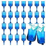 Pinkunn 24 Pcs Blue Plastic Wine Glasses Goblet Champagne Flutes Glasses Vintage Style Drinking Glasses Dishwasher Safe for Wedding, Reception, Grand Event Party Supplies