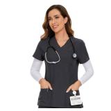 COZYFIT Scrub Tops for Woman - Soft Stretch, V-Neck Top Scrubs with 3 Pockets, Easy Care for Women Dark Grey XXL