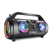 Bluetooth Speaker, 30W Portable Bluetooth Boombox with Subwoofer, FM Radio, RGB Colorful Lights, EQ, Stereo Sound, Booming Bass, 10H Playtime Wireless Party Speaker for Home, Outdoor, Travel, Camping