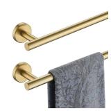 JQK Bath Towel Bar, 24 Inch Brushed Light Gold Towel Rack Bathroom, 304 Stainless Steel Thicken 0.8mm Towel Holder Wall Mount, Total Length 27 Inch 2 Pack, TB110L24-BG-P2