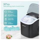 EUHOMY Countertop Ice Maker Machine with Handle, 26lbs in 24Hrs, 9 Ice Cubes Ready in 6 Mins, Auto-Cleaning Portable Ice Maker with Basket and Scoop, for Home/Kitchen/Camping/RV. (Black) - Retail: $85