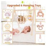 HAN-MM Wooden Baby Gym with 6 Wooden Baby Toys Foldable Baby Play Gym Frame Activity Gym Hanging Bar Newborn Gift Baby Girl and Boy Gym (Natural Color)