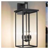 ZSMAIKU 26 in Large Outdoor Wall Lantern, Modern Matte Black Waterproof Wall Sconce for House with Clear Glass Shade, Large Black Outdoor Light Fixtures Wall Mount E12 Base Garage & Porch Wall Light -