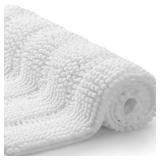 TENGTENGLINK Bath Mats for Bathroom,Thick Soft Chenille Floor Mats,Non Slip Shower Mats Ultra Water Absorbent Doormat (Pure White, 16"x47")