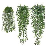 BLEUM CADE Fake Hanging Plants Mixed Set, 3pcs Artificial Hanging Plant, Faux Hanging Potted Plants Greenery for Wall Shelf Home Living Room Indoor Outdoor Decor