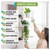 VEBAVO Rotating Window Plant Shelves for Optimal Light Exposure 16 inch, Wooden Window Shelf for Plants 3 Tier for Small Spaces, Stylish and Functional Indoor Plant Stand to Enhance Your Home Decor