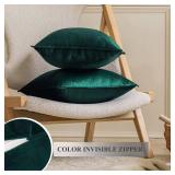 JIAHANNHA Velvet Emerald Green Throw Pillow Covers 18x18 Inches Pack of 2 Soft Decorative Square Cushion Covers for Couch Sofa Bed Livingroom Car,45x45Cm,Deep Dark Green