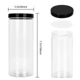 ZIQI 8Pack 32Oz Clear Plastic Jars with Black Lids, Large Clear Empty Plastic Jars Round Food Grade Containers, BPA Free PET Container Pantry, Home and Kitchen Storage