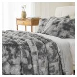 Syalife Twin Shaggy Furry Comforter Set Bed Bedding Set, Fluffy Faux Fur Plush Shaggy Comforter Bedding Set 2 Pieces (1 Furry Comforter + 1 Pillow Sham 20"*26", Tie-dye Light Grey)