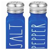 Blue Salt and Pepper Shakers Set by Brighter Barns - Modern Farmhouse Kitchen Decor for Home Restaurant - Blue Kitchen Decor & Kitchen Accessories - Cute Glass Shakers with Stainless Steel Lids (Blue)