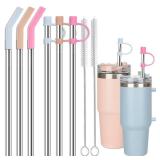 Jetstop 6 Straws with Cover for Stanley Tumbler, Reusable Stainless Steel Straws with Silicone Stoppers, Perfect for Stanley 40 oz Accessories (12 Inch 3 Straight and 3 Bent Straws Fit 40 oz)