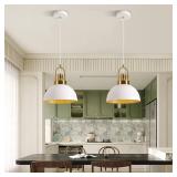 YHANFENGCY Vintage Pendant Light White and Gold Pendant Light with 9.84 Inch Round Dome, Brass Socket, and 78.74 Inch Cord - Perfect for Kitchen Island, Dining Room, Hallway