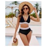 Blooming Jelly Women High Waisted Bikini Sets Tummy Control Bathing Suit 2 Piece Swimsuits 2024 (S, Black)