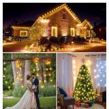 Christmas Lights, 50FT Outdoor Christmas Decorations for House Waterproof String Lights Extendable Green Wire Fairy Lights for Patio Xmas Garden Party Wedding Holiday Indoor Warm White