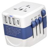 International Travel Adapter All-in-one Universal Power Adapter Worldwide W/ 3 USB 1Type-C Ports for US, UK, EU, AU & Asia Covers 150+Countries Wall Charger (Blue)