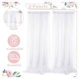 BBTO 2 Panels White Backdrop Curtains with Lights White Curtains for Parties LED Polyester Wedding Backdrop Window Curtains for Ceremony Birthday Bridal Shower Graduation Party Decorations 5ft x 10ft