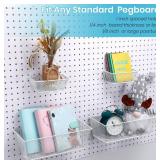 Sieral 4 Pcs Pegboard Baskets Metal Wire Shelf Baskets Peg Board Organizer Accessories Wall Mount Organizer Attachments for Garage Workbench Various Tool Accessories, 2 Sizes (White,Small, Large)