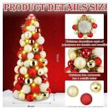 Yuxung 2 Pcs 16 Inch Christmas Ball Tree with 2 Led String Lights Mini Tabletop Cone Shaped Christmas Tree Ball Ornament Table Centerpiece for Xmas Holiday Room Decor(Red, White and Gold)