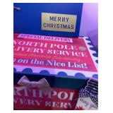 Special Delivery North Pole Gift Box 12x9x6 in , 2 boxes of Shatterproof Ornaments and Merry Joyful Blessed Tabletop Decor