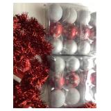 Red Silver and White Ornaments Shatterproof Plus 15 ft Red Sparkling Garland (5 packages)