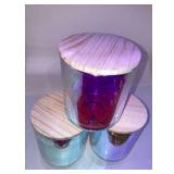 Candle Holder Iridescent With Wooden Lid, 4 in W x 5 in T (Set of 3)