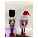 NUTCRACKERS (2) With Wooden Box Family, Pinecones and Peace Tabletop Decor