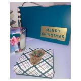 Let It Snow, Merry Christmas Tabletop Decor, 2 Gift Boxes, Peppermint Candles and Present Toppers