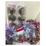 Clear Bulb Ornaments with Decorative Centers , Garland Red 26ft Set of 2, Snowflake Garland 24 ft